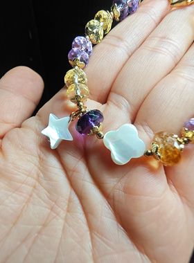 超闪巴西黄水晶紫水晶乌拉圭紫水晶手链女2025新款爆款抽拉调节