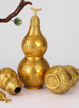 铜葫芦纯铜鎮宅招財摆件五帝铜钱挂件空心开口八卦开盖化解门对门