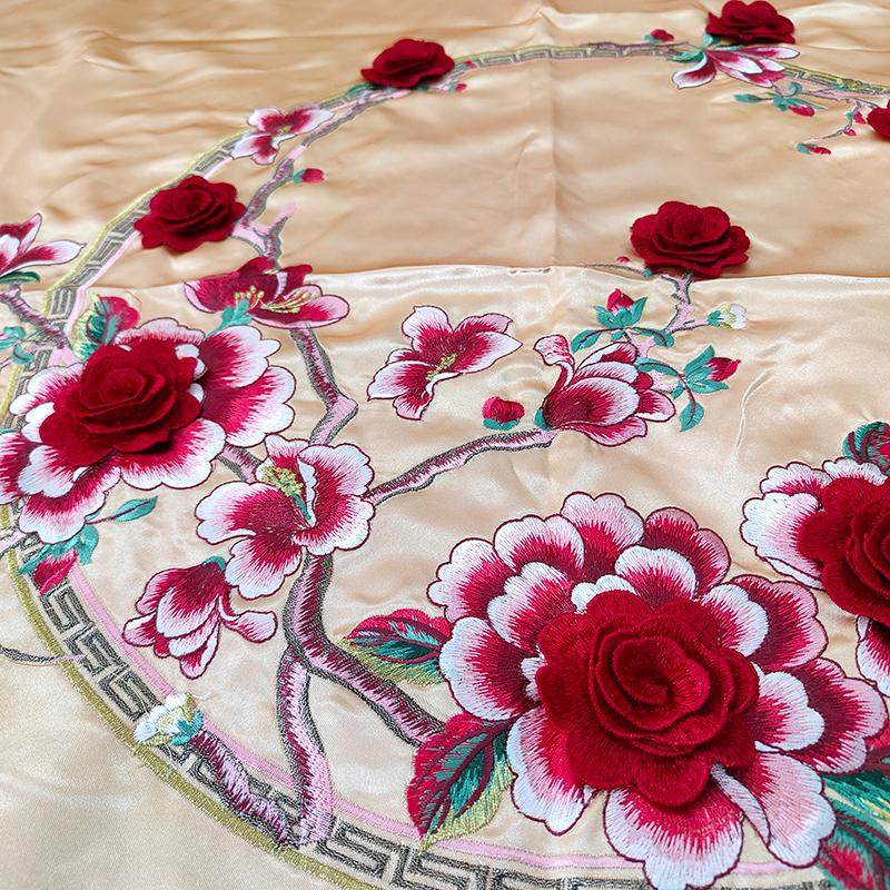 高档立体刺绣真丝绸缎面纯手工结婚陪嫁新疆棉花被子学生春秋冬被,淘宝优惠券,粉丝福利购,淘宝优惠卷