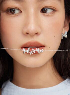 跨境镶钻白贝蝴蝶项链女925纯银时尚甜美风锁骨链圣诞礼物项饰品