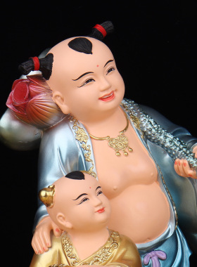 和合二圣神像欢天喜地婚姻团圆喜神家用客厅寺庙旺宅树脂供奉摆件