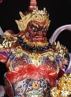 赵公明神像摆件汉白玉唐彩公司办公室招财供奉骑虎赵元帅武财神爷