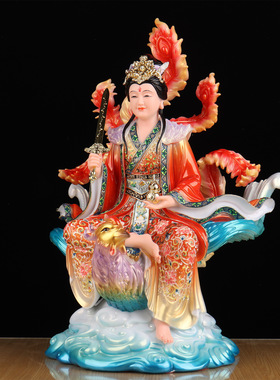 九天玄女神像彩绘汉白玉坐凤九天圣母娘娘家用客厅供奉桌面摆件