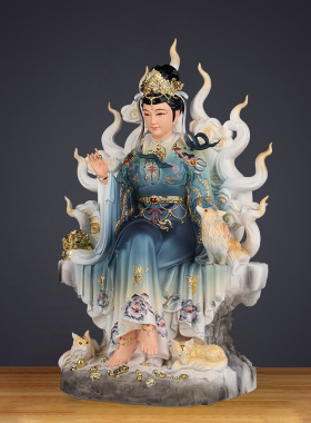 一品天承九尾狐娘娘神像九姑娘像白狐红狐黑狐青丘女神真身像摆件