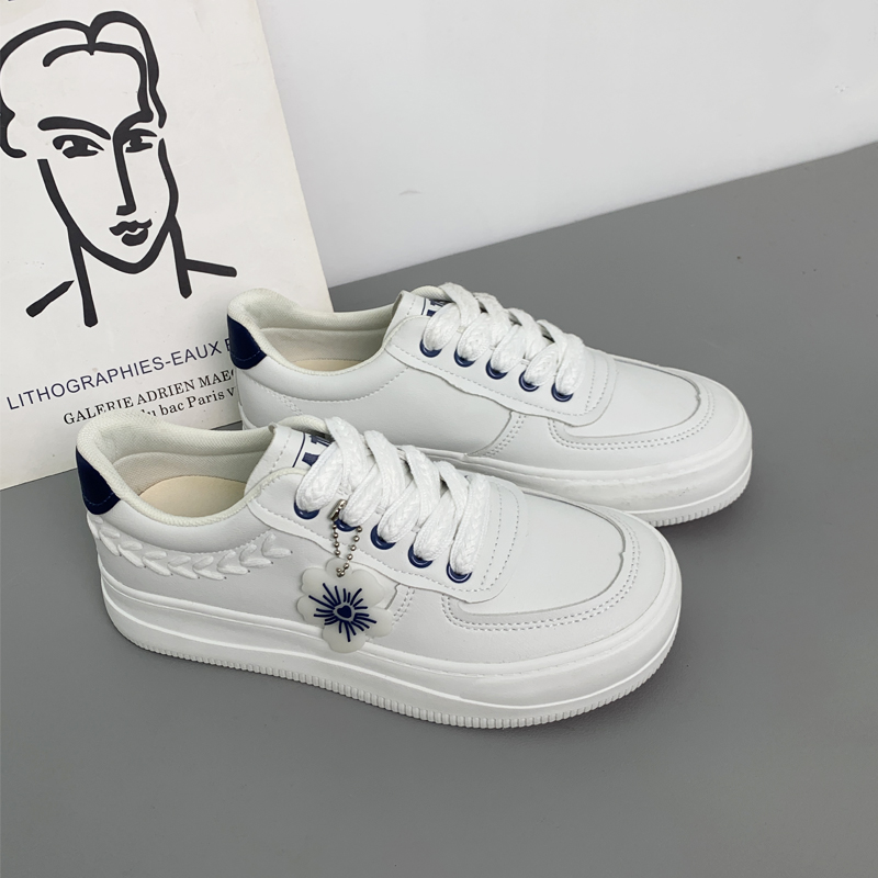 人本皮面小白鞋女2024年春季学生帆布鞋女ins休闲板鞋女百搭圆头 - 图3