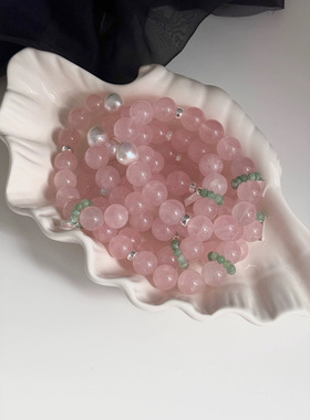 S925纯银天然珍珠粉晶手链