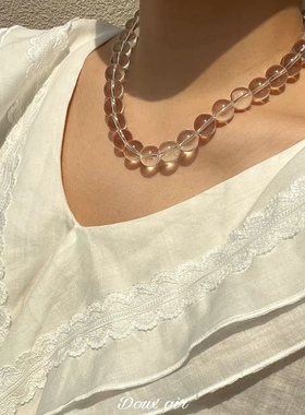 白色水晶圆珠短项链锁骨链