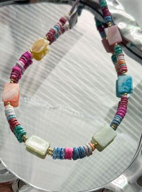 春夏彩色串珠子小众短项链锁骨链