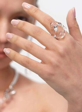 几何不规则手工透明食指中指戒指