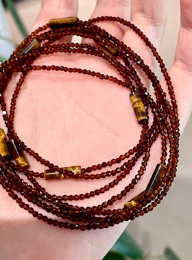 多层咖色水晶串珠长款项链choker