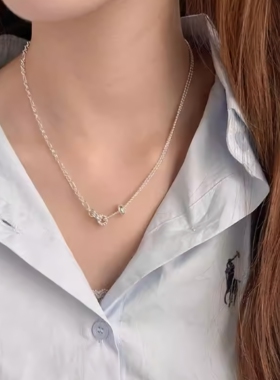 老钱风网球拍黄钻吊坠锁骨链手链