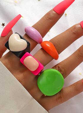 度假夸张甜美风糖果色树脂戒指