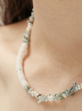 天然碎石薄荷曼波绿松石项链