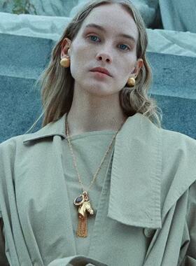 复古VINTAGE金色小马流苏长项链