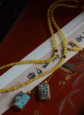 天然绿松石无事牌纯银项链坠