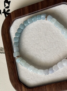 天然缅甸翡翠A货 蓝色渐变 方糖块珠手串