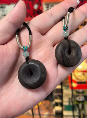 沉香木描金单面山鬼花钱平安扣