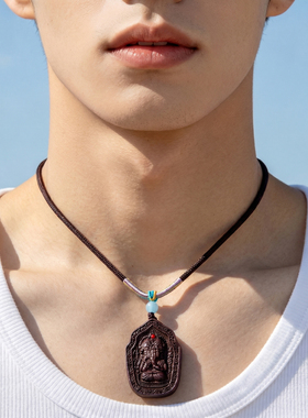 檀木沉香木扎基拉姆女财神木牌链