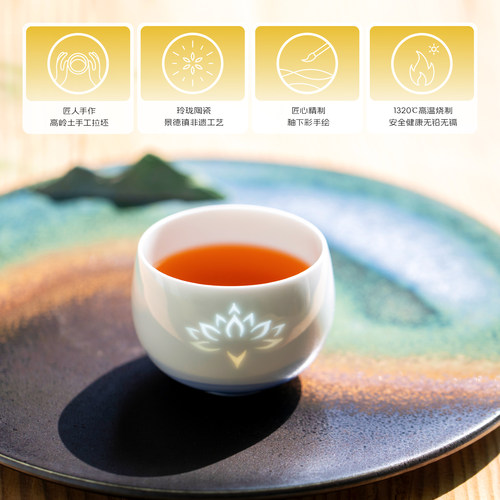 山水间远山手绘山月玲珑品茗杯主人杯景德镇陶瓷功夫茶杯中式茶器 - 图1