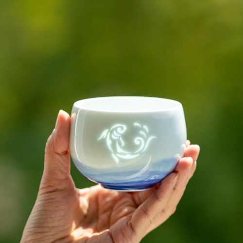 山水间远山手绘山月玲珑品茗杯主人杯景德镇陶瓷功夫茶杯中式茶器 - 图3