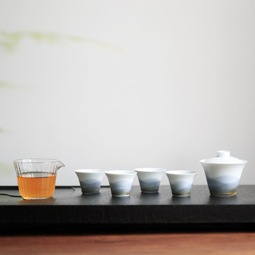 山水间远山茶具套装景德镇釉下彩手绘陶瓷功夫茶具高颜值简约茶器 - 图0