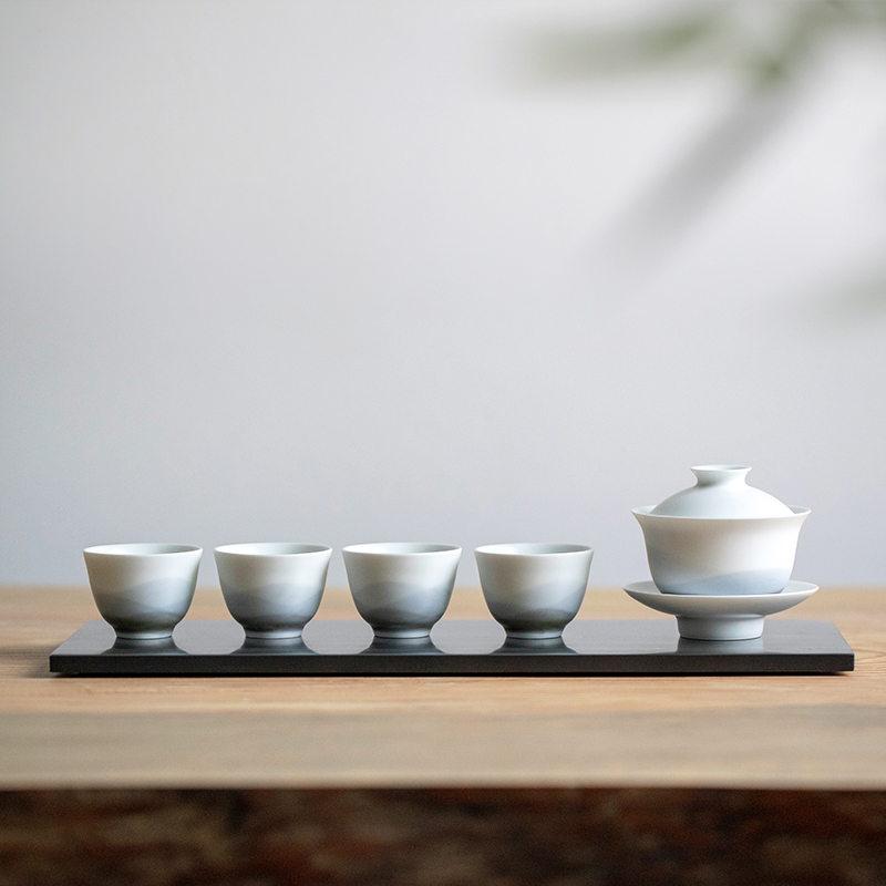 山水间 远山盖碗 景德镇手绘陶瓷茶器 水墨风格中式白瓷茶具礼品