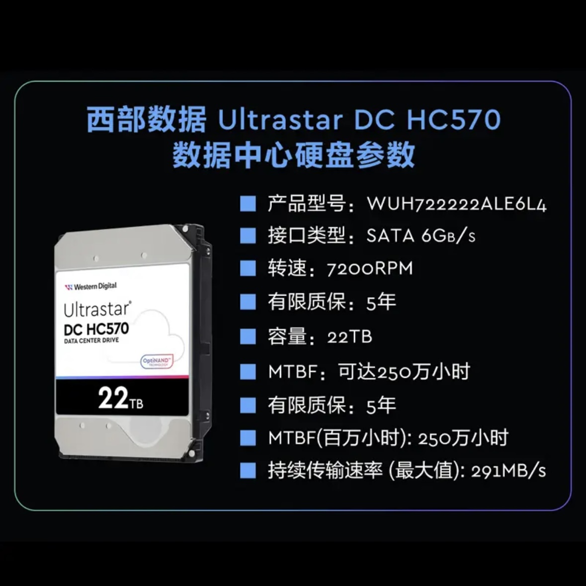 国行WD西数 HC570氦气22T TB SATA企业级机械硬盘WUH722222ALE6L4 - 图2