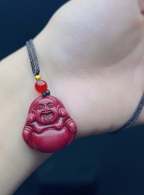 （AAA）朱砂紫砂弥勒佛大肚笑佛紫砂本命年项链吊坠挂件批发