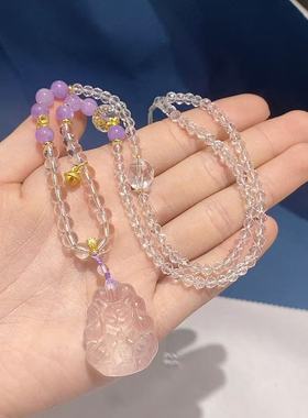 (AAA)白水晶九尾狐项链吊坠时尚精品简约女款手串原创设计DIY款