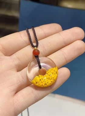 (AAA)雄黄晶体砂平安扣吊坠简约百搭小众时尚精致项链男女款