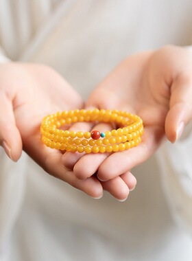 (AAA)南红绿松手链缅甸黄玉玛瑙手串女极细三圈叠戴串珠