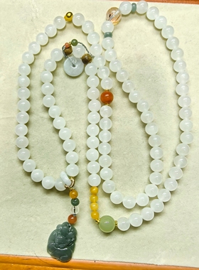 （金标025）天然和田玉卡8配翡翠蜜蜡南红发晶原288元