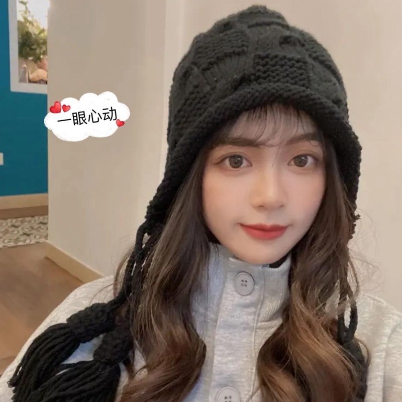 秋冬季保暖防寒毛线帽红色流苏针织帽女出游镂空毛线帽显脸小帽子,淘宝优惠券,粉丝福利购,淘宝优惠卷