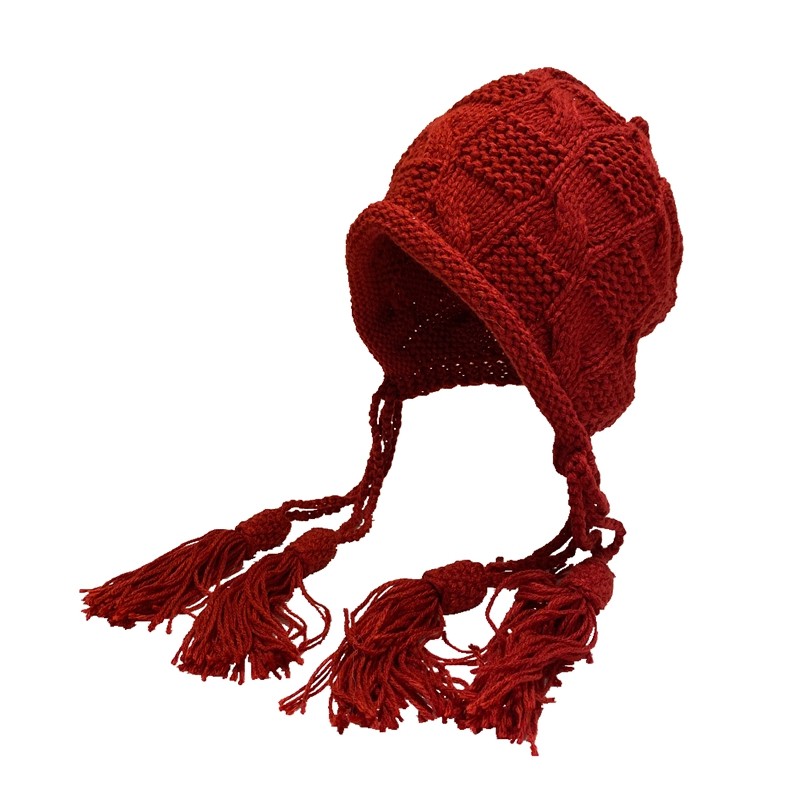 秋冬季保暖防寒毛线帽红色流苏针织帽女出游镂空毛线帽显脸小帽子,淘宝优惠券,粉丝福利购,淘宝优惠卷