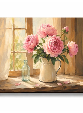 窗边繁花 diy数字油画 复古花艺静物温柔治愈居家装饰画丙烯油画