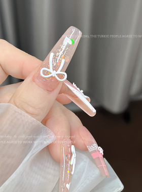 美甲蝴蝶结合金饰品少女心粉色指甲穿戴甲装饰 山茶花美甲饰品