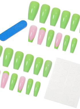 跨境夏日抹茶press on nail 假指甲美甲贴片指甲贴片穿戴甲成品