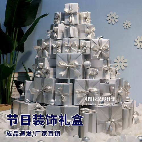 圣诞装饰礼盒商场橱窗美陈道具圣诞树下银色场景布置春节元旦新年 - 图0