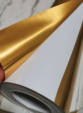 双面金色拉丝金镜面贴纸装饰家具翻新防水自粘金箔广告刻字即时贴