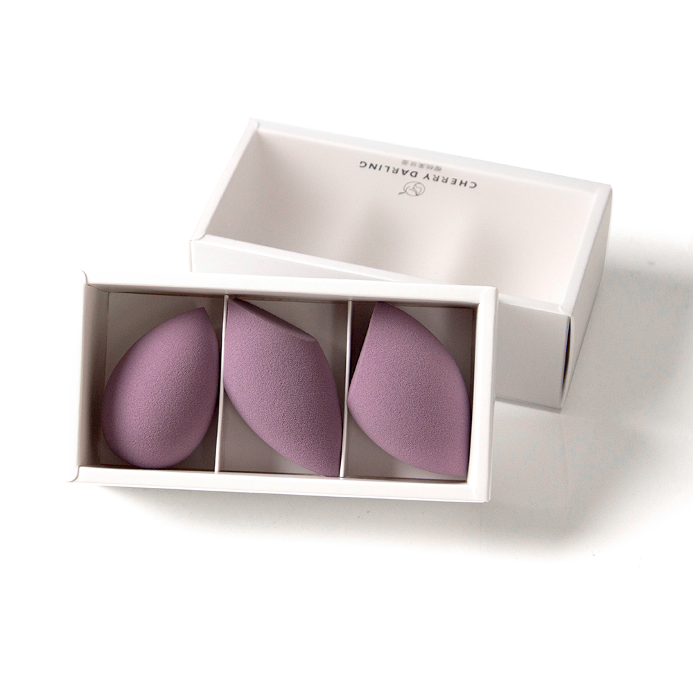 莫兰迪紫美妆蛋套盒3个装黑色火箭水滴斜切两边切粉扑盒装非乳胶-图0