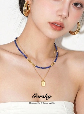 复古风青金石串珠项链