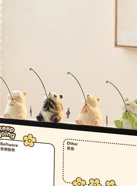 眯眼动物钓鱼摆件办公桌氛围布置