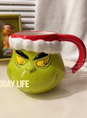 Grinch格林奇圣诞怪杰陶瓷烤盘马克杯外贸尾单节日氛围感家居摆件