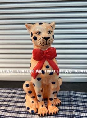 出口单 孤品动物陶瓷家居餐桌书房装饰摆件 立体艺术豹子狮子老虎