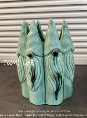 外贸尾单孤品 瓷器 陶瓷立体彩绘圣诞地精 花盆软装装饰摆件
