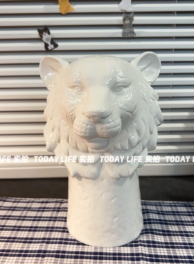 出口单 孤品动物陶瓷家居餐桌书房装饰摆件 立体艺术豹子狮子老虎