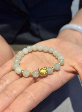 水贝足金999hello kitty凯蒂猫转运珠黄金KT猫和田玉手串送女友礼