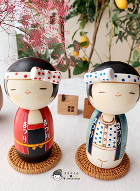 现货日进口卯三郎招引实木雕摆件