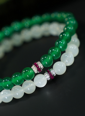 国风天然绿玉髓珠串手串6mm