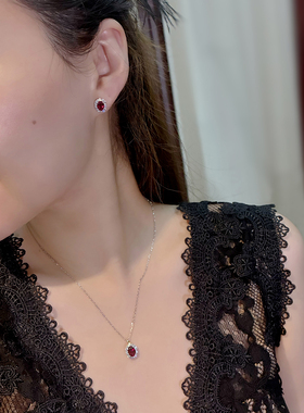 轻奢鸽血红红宝石项链耳钉女珠宝